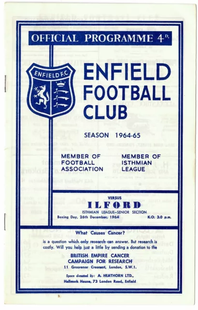 Enfield v Ilford programme 1964/65