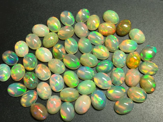 10 Pcs Wholesale Lot 6x8 mm Oval AAA+ Natural Ethiopian Multi Fire Opal Cabochon