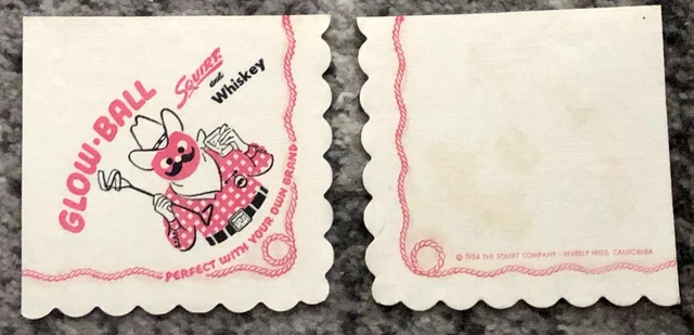 Squirt Soda Napkin Bar Whiskey 1954 Glow Ball Cowboy Pub Vintage Original
