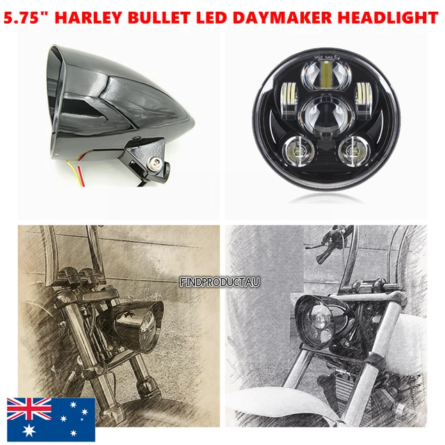 Phare De Jour LED Noir Brillant 5,75 - Pour Harley, Yamaha, Café Racer, Chopper