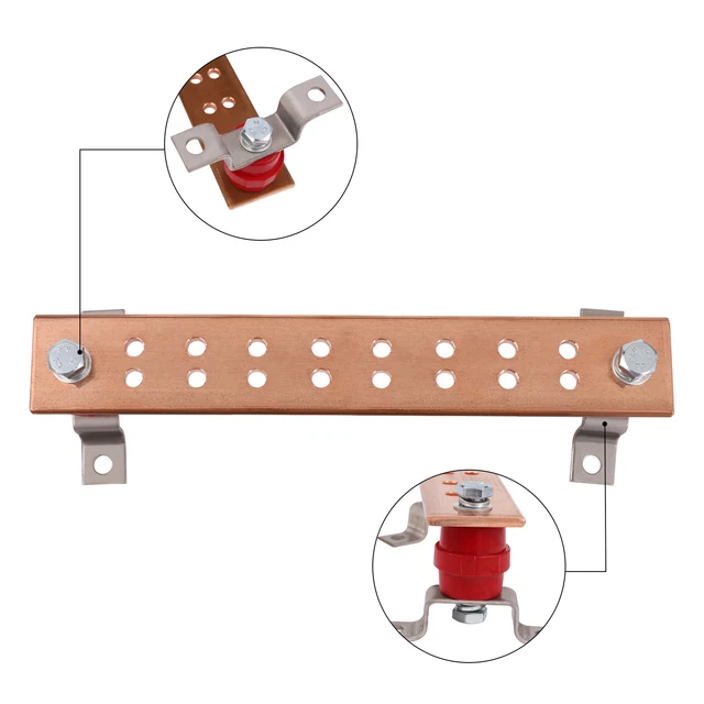 WALL MOUNTED COPPER Ground Bar Kit Copper Grounding Busbar Bar Set 16