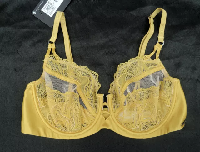 M & S Autograph Non Padded Full Cup Bra Graphic Floral Lace Yellow Marks Spencer