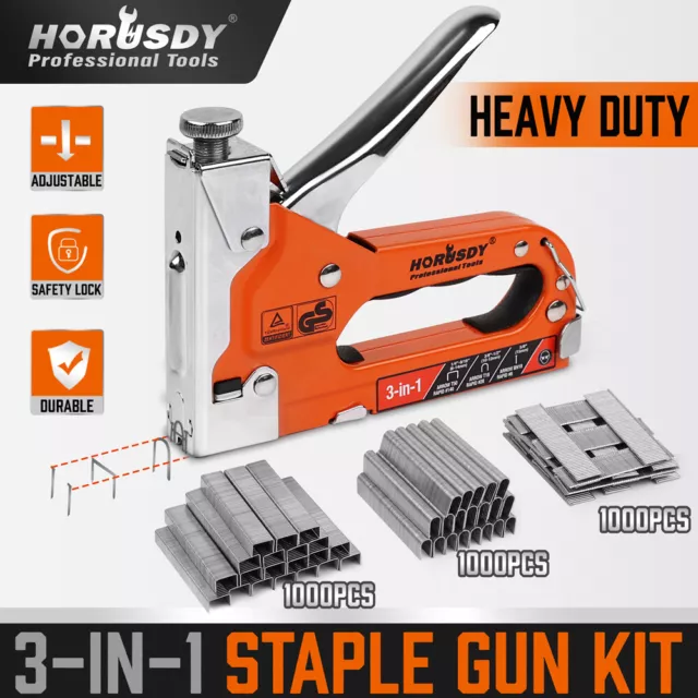 HORUSDY 3in1 Staple Gun Heavy Duty Stapler Fastener Tool Tacker free Staples