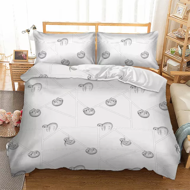 SLOTH WHITE QUILT Doona Duvet Cover Set Single/Double/Queen/King Size ...