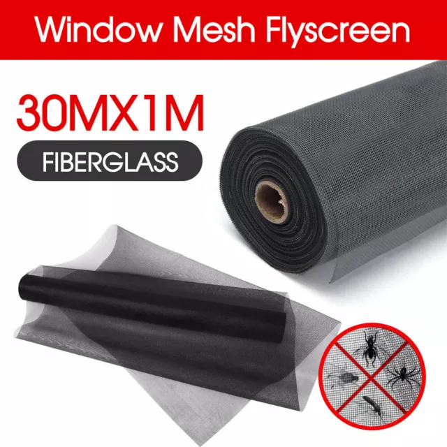 Black Roll Insect Flywire Window Fly Screen Net Mesh Flyscreen 100FT / 30M