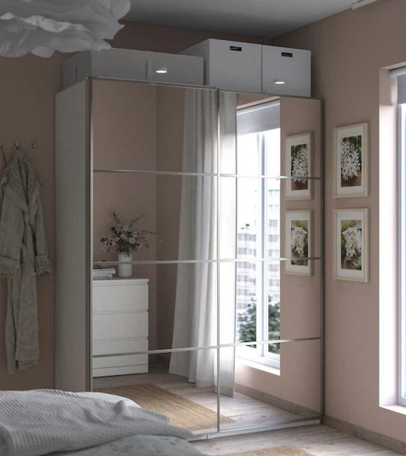 IKEA PAX DOUBLE Wardrobe with Mirrored Glass Sliding Doors & Shelving