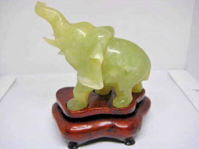 Jade/Nephrite Celadon Elephant-Chinese Antique W/Stand Ex Condition #2910Epc-2