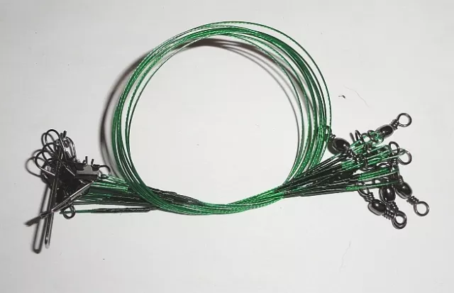 Lot de 20 bas de ligne aciers vert de 23 cm pour la peche des carnassiers