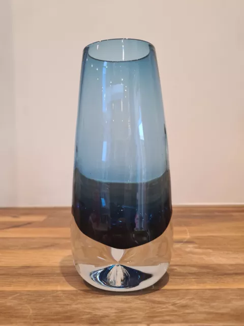 Vintage Swedish Aseda Bo Borgstrom Blue Glass Dimpled Base Vase