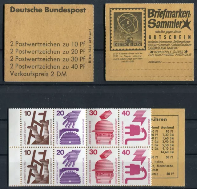 2 x Bund Markenheftchen MH 18 a RLV I postfrisch Unfallverhütung booklet MNH