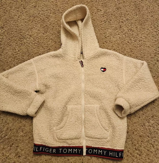 Tommy Hilfiger Faux Fur Sherpa Hoodie Zip Up Teddy Jacket XL (16) Beige