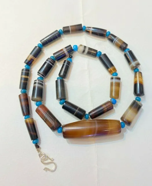 Old Ancient  Antique old Banded agate carnelian beads necklace  Angkor Cambodia
