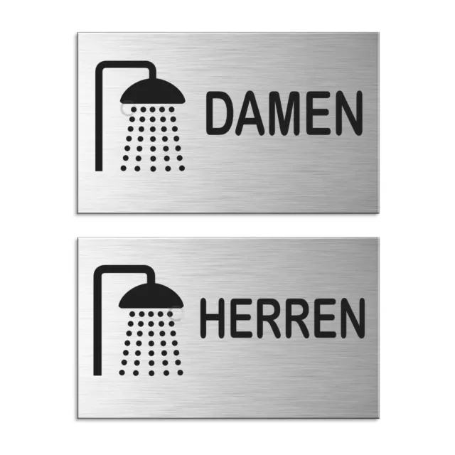 Schild Dusche Damen Herren l 2er-Set l Alu Edelstahloptik l 60x100 mm