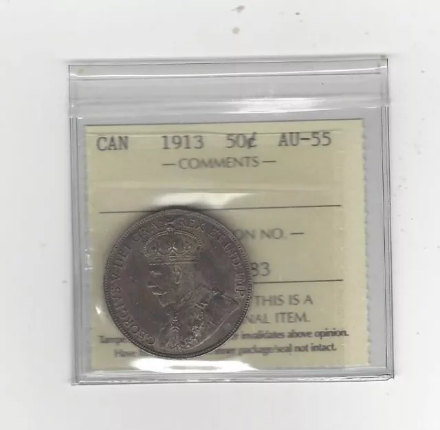 1913  ICCS Graded Canadian 50 Cent, **AU-55**