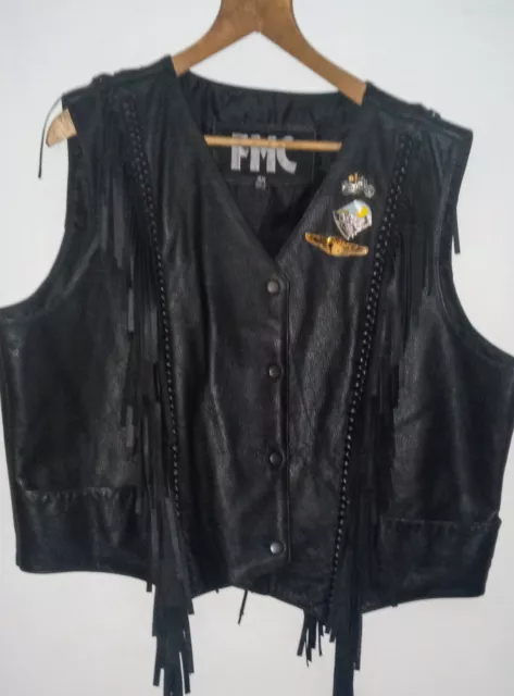 FMC Leather Vest, Braided, Fringed, Laced Up Back, Women’s 4X, 3 Betty Boop Pins