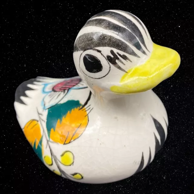 Mexican Folk Art Pottery Hand Painted Talvera Duck Figurine 2.5”T 2.5”W