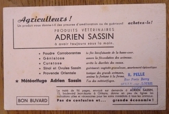 Buvard - Adrien Sassin - Produits Vétérinaires Tampon : Pelle Sully Sur Loire 45