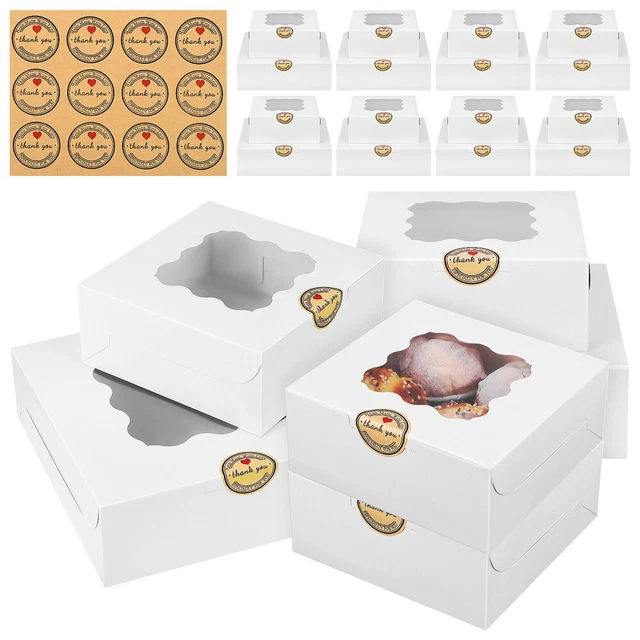 Boîtes à Gâteau Avec Plateau - Lot De 10 - Carton Blanc Avec Fenêtre Transparente - Dimensions 25,4x25,4x20,3 Cm - Pour Transport Et Cadeaux