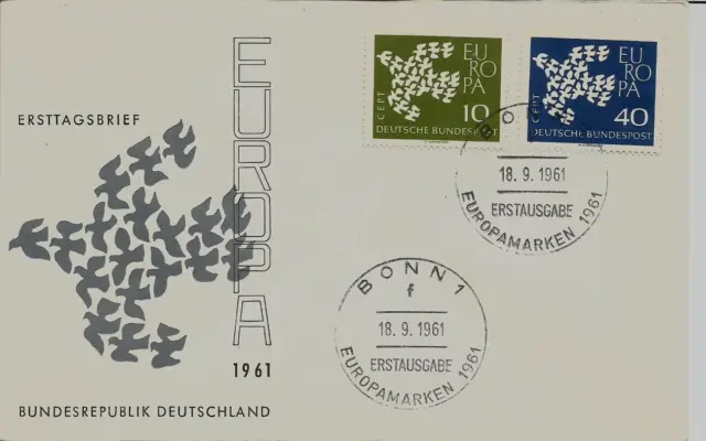 BRD FDC MiNr 367x-368x (5f) Europa (CEPT) 1961 -Vereinigung-Staatenbund-Politik-