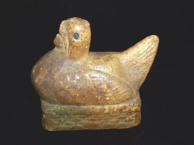 Antique 19Thc Figural Chicken Yellow Or Chalk Ware Pottery Clay Figurine Old