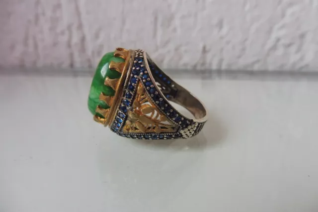 Bague Argent, Très Beau, Taille XXL Anneau, 925 Argent Avec Joli , Vert Pierre