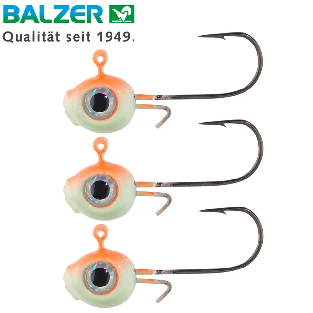 Balzer Shirasu Micro Jig mit UV Augen Orange/Luminous - 3 Jighaken für Köder