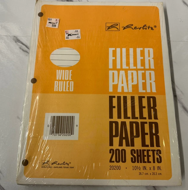 VINTAGE 1980 S HERLITZ Filler Notebook Paper Wide Ruled 200 Sheets USA VINTAGE 1980 S HERLITZ Filler Notebook Paper Wide Ruled 200 Sheets USA