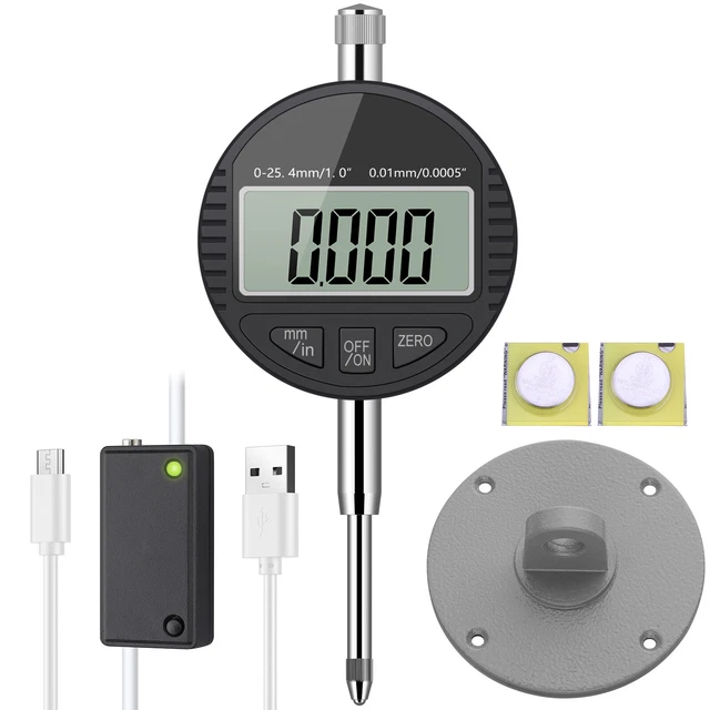 Neoteck Digital Dial Indicator Probe Gauge Test 1'' And Micro Data Cable Set