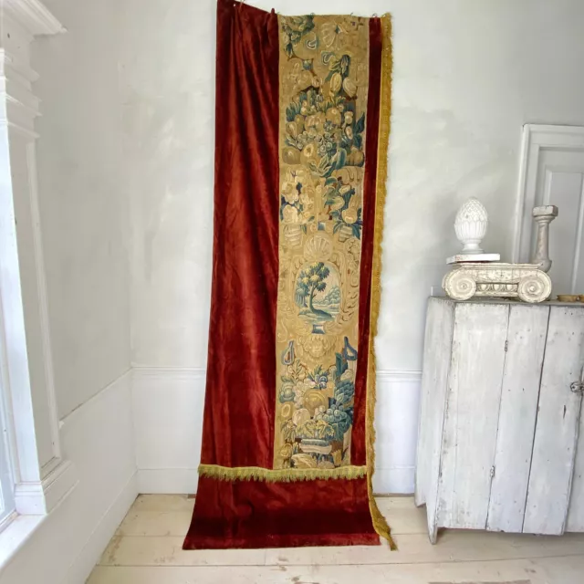 C 1750 Antique Aubusson Tapestry Curtain 18th century textile Curtain drape vel