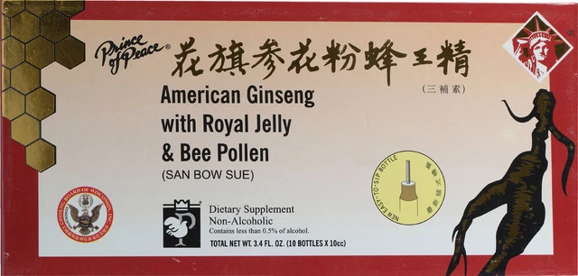 Ginseng americano con jalea real y polen de abeja de Prince of Peace, 10 porciones