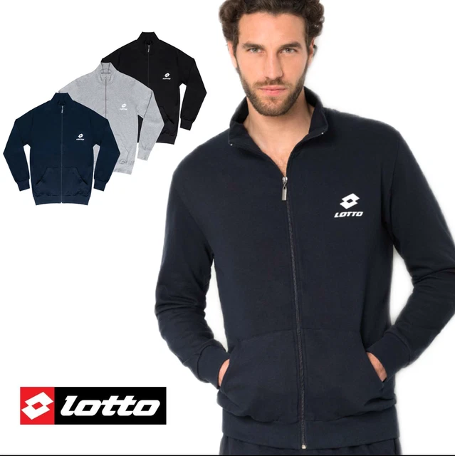 Felpa Uomo Zip Caldo Cotone Invernale Senza Cappuccio Sportiva Lotto M L XL XXL