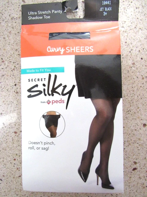 SECRET SILKY JET Black Curvy Sheer Control Top Panty Pantyhose Size 3