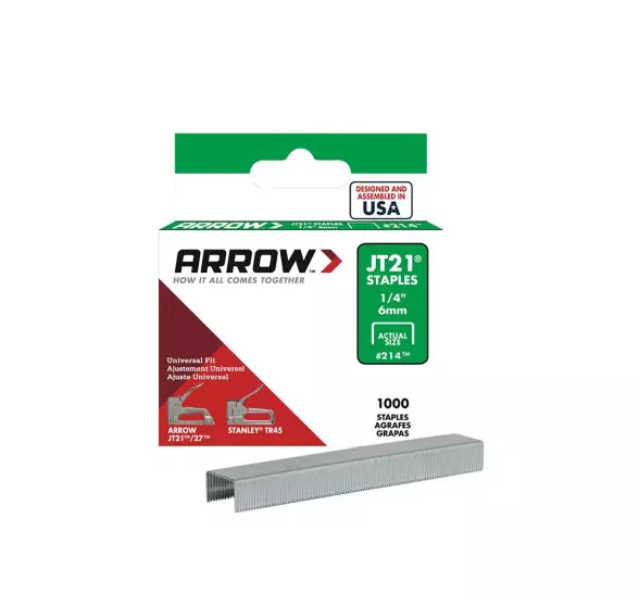 ARROW Staples 1/4inch  -  JT21/T27  (Box of 1000)  - ARRJT2114