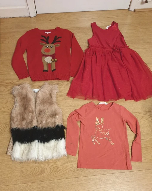 Pacchetto di abiti natalizi ragazze abito rosso maglione età 7-8 inc H&M