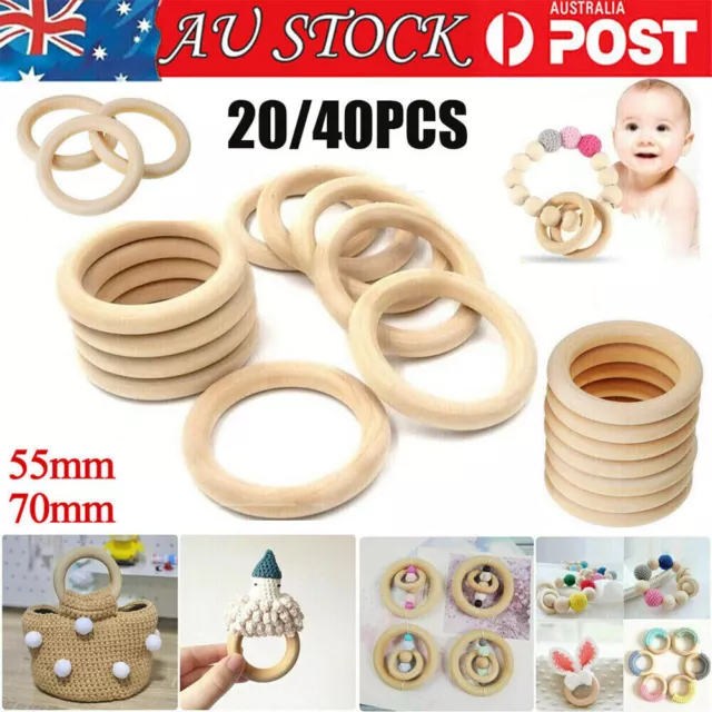 20/40PCS 55/70mm Wooden Circle Beads Raw Natural Wood Rings Round Craft Ring