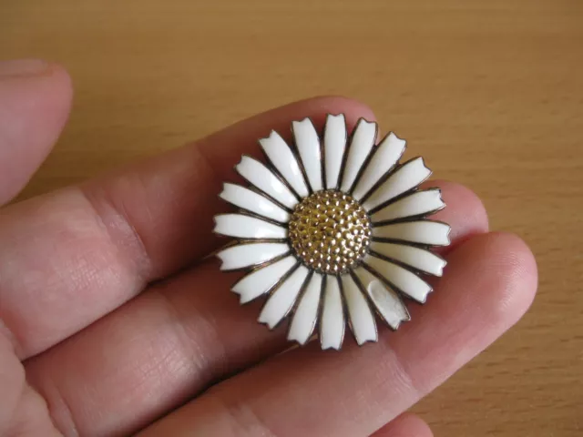 Sterling Silver, Enamel, Georg Jensen, Denmark Daisy Brooch