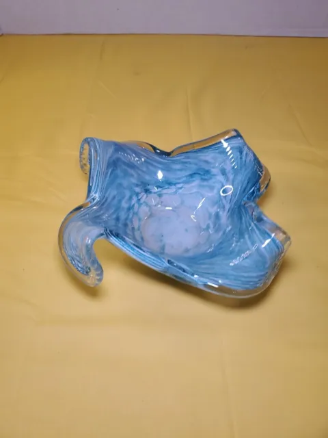 Murano Lavorazione Art Glass Blue Glass Swirl Bowl Made in Italy Dish, Ashtray