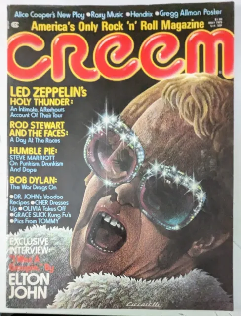 Creem Magazine May 1975 Elton John, Led Zeppelin, Rod Stewart, Dylan, Humble Pie