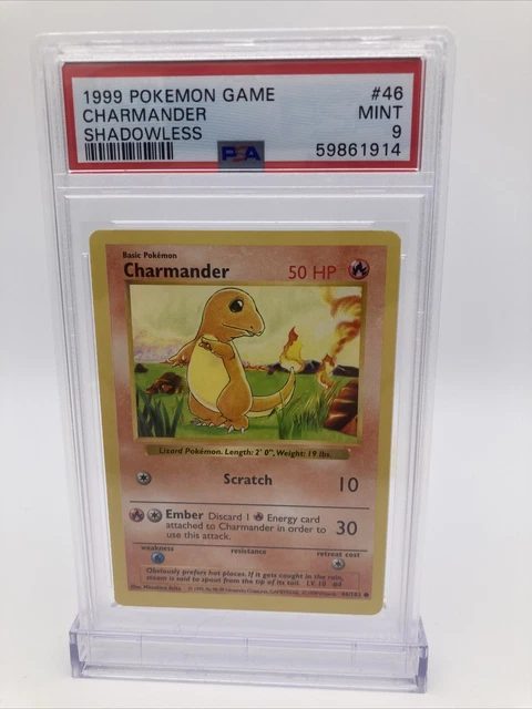 1999 Pokémon Base Set Shadowless Charmander 46/102 PSA 9 Mint