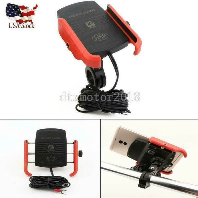 Motorcycle 3.5-6" Cell Phone Holder Wireless USB Charger Handlebar Mirror Mount