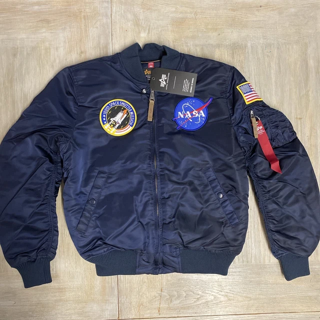 Alpha Industries Mens Jacket Bomber Flight MA 1 Medium Blue Nasa Space RRP £225