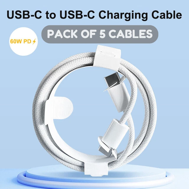 Pack of 5 C-C 1M Fast Charger Data Sync Cable Type-C Cord Lead iPhone 15 Pro Max