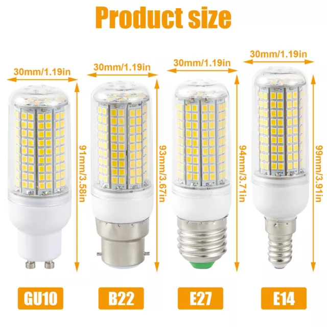 12W 1000LM E27/E14/B22/GU10 LED Corn Light Bulb SMD2835 No Flicker High Bright 2