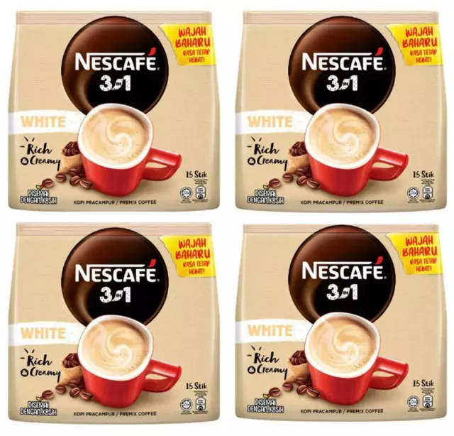 4 paquetes de café blanco Nescafe Original 15 palos de café de Malasia