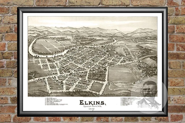 Old Map of Elkins, WV from 1897 - Vintage West Virginia Art, Historic Decor