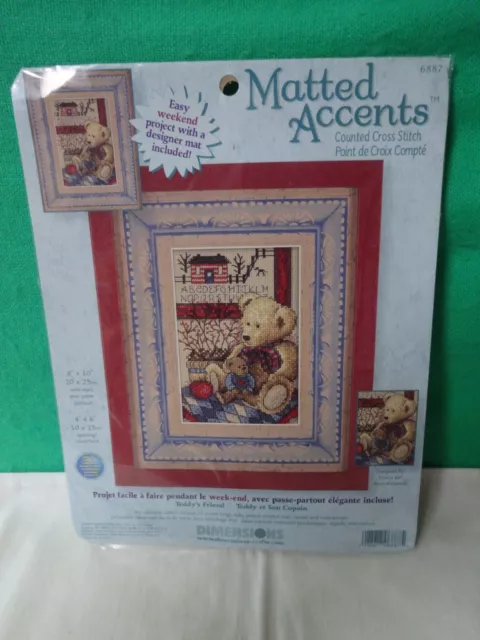 Dimensions Matted Accents Counted Cross Stitch - Teddy's Friend.