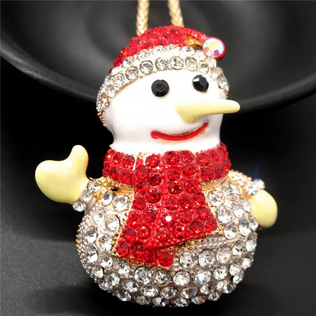Fashion Women   Rhinestone Red Cute Snowman Crystal Pendant Chain Necklace