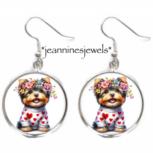 Yorkshire Terrier EARRINGS Silver Dangle Yorkie Dog Mom Valentines Day Gift