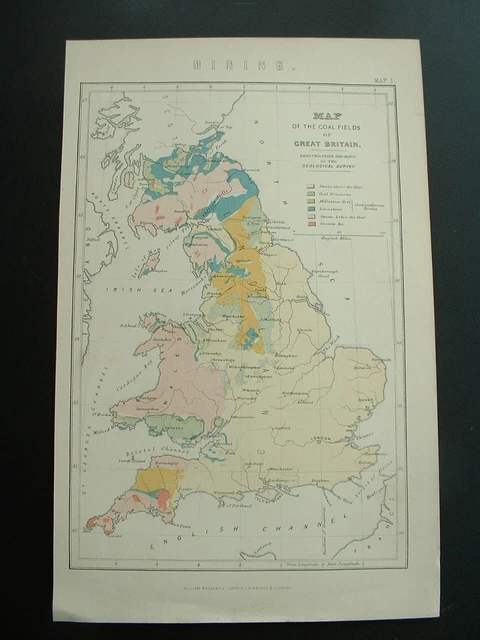 ORIGINAL VICTORIAN MAP OF GB COALFIELDS Approx 6 x 10 inches