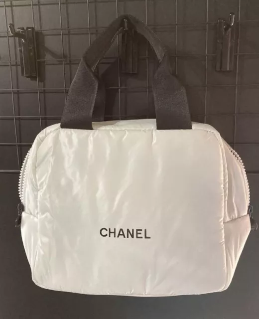 Chanel Makeup Cosmetic vanity Bag Pouch White mini Boston